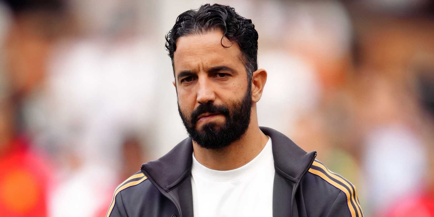 Manchester United head coach Ruben Amorim watching on from the touchline