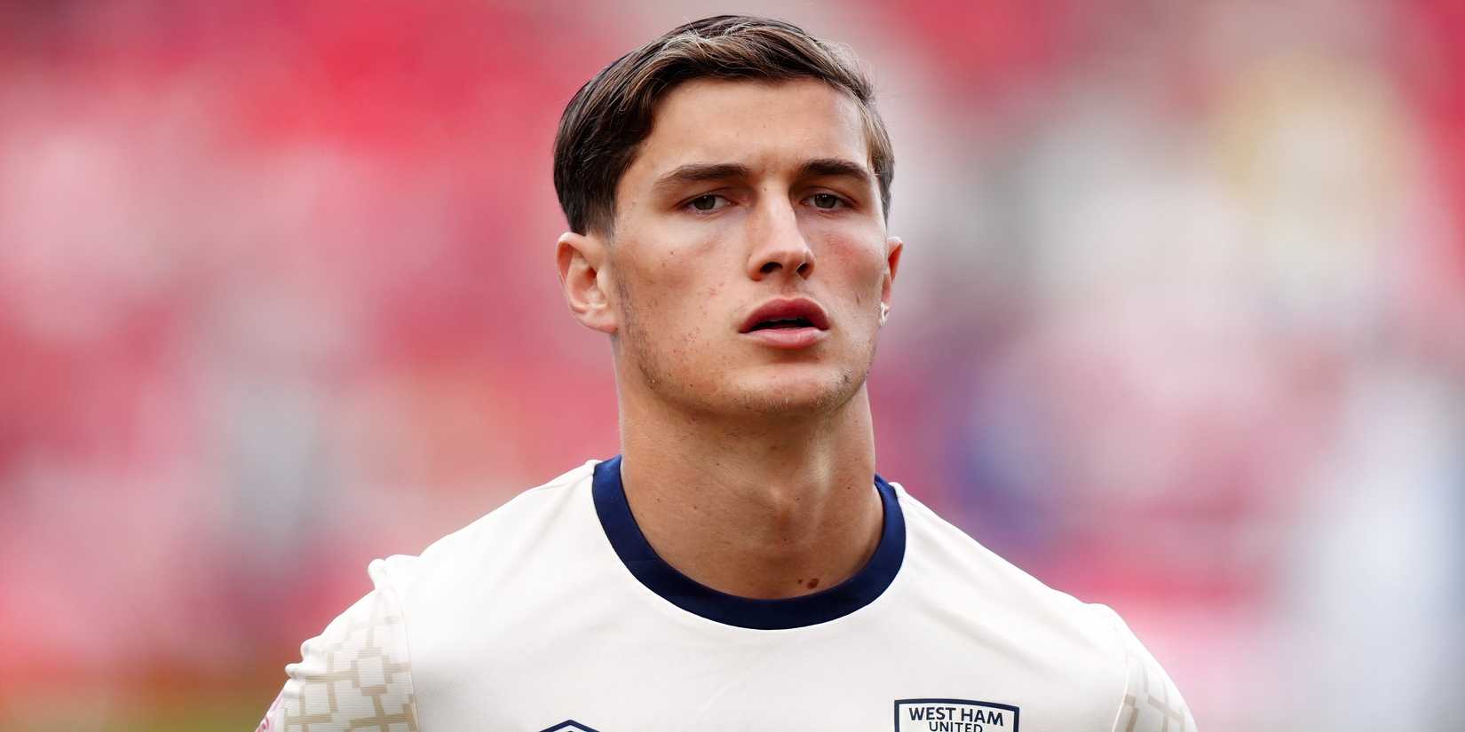 Freddie Potts during a pre-match warm-up with West Ham United