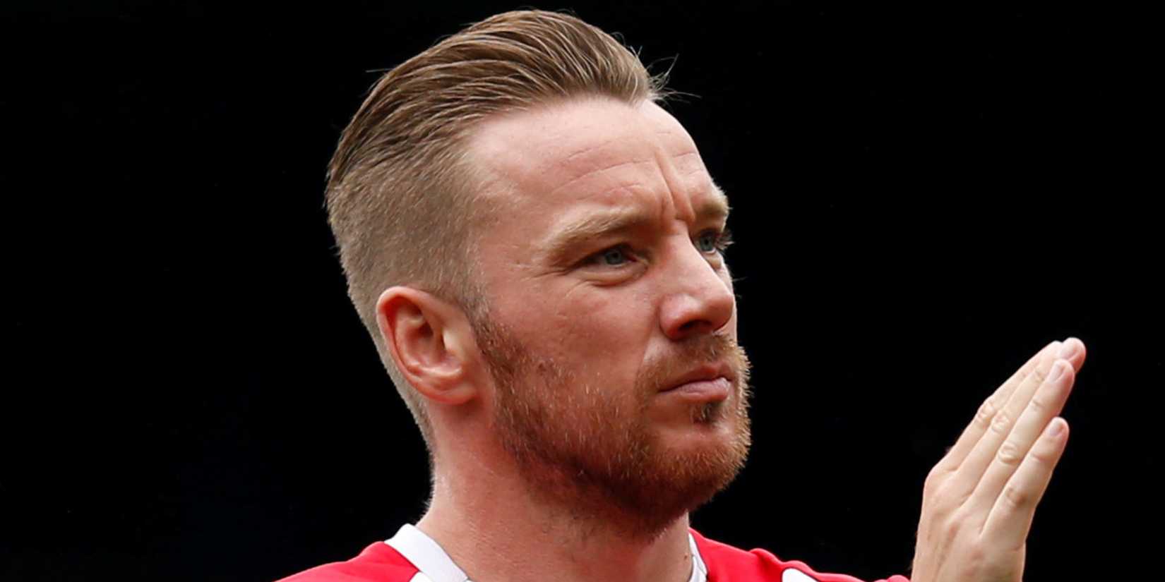 Jamie O'Hara applauds fans at Bradley Lowery Benefit Match