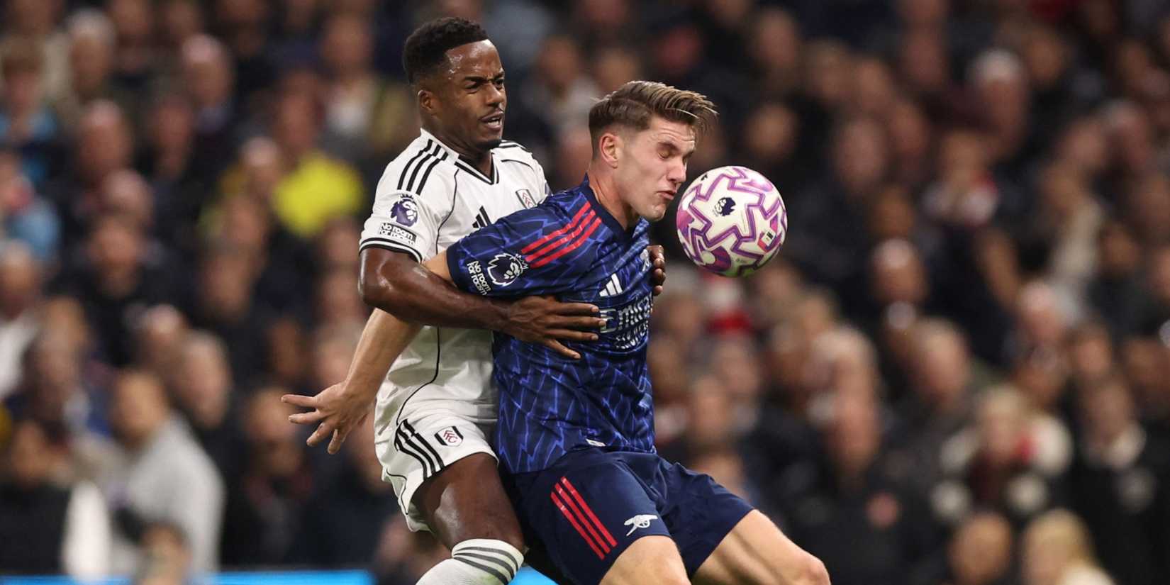 Fulham's Ryan Sessegnon in action with Arsenal's Viktor Gyokeres