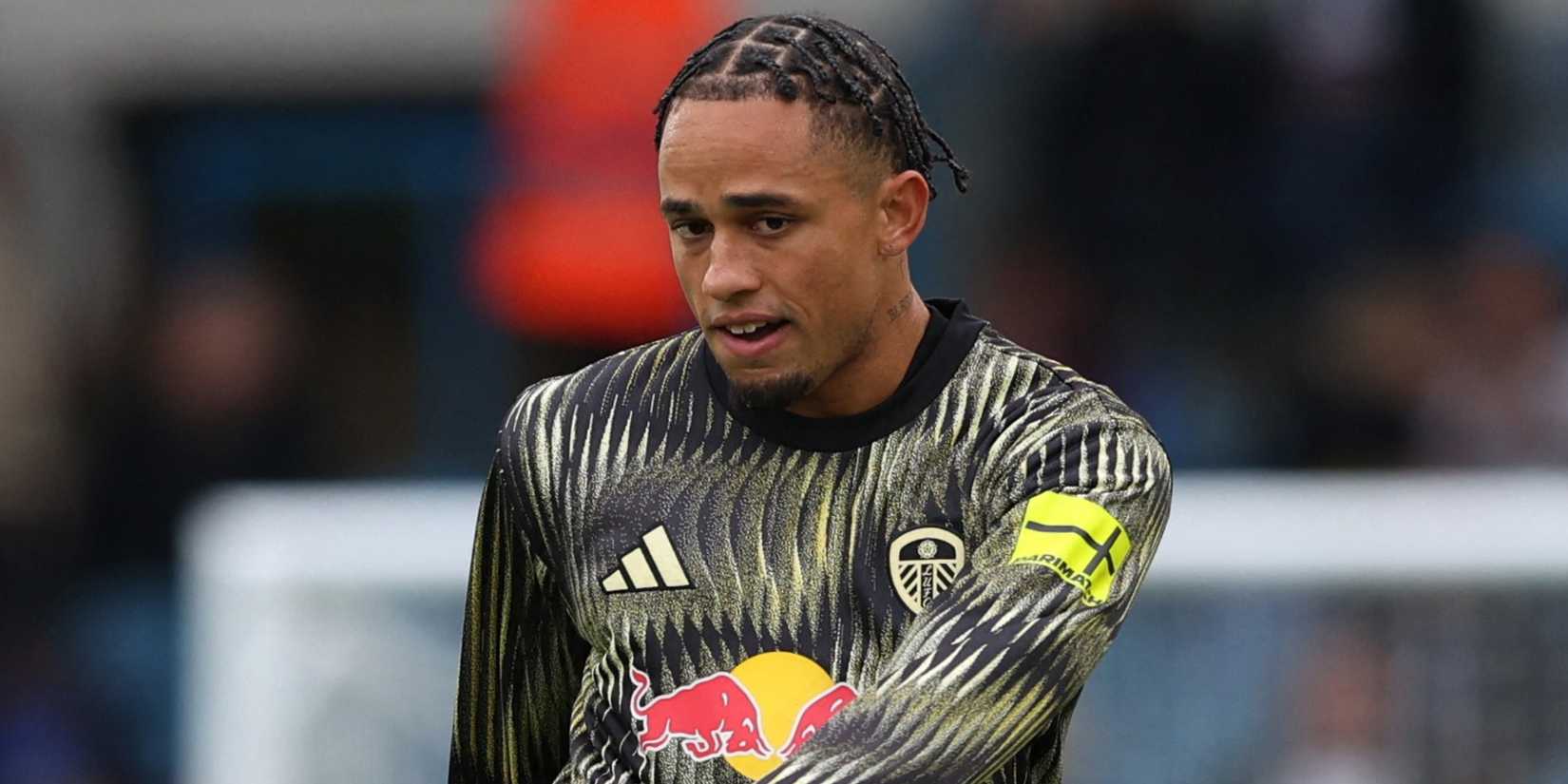 Noah Okafor during a pre-match warm-up with Leeds United