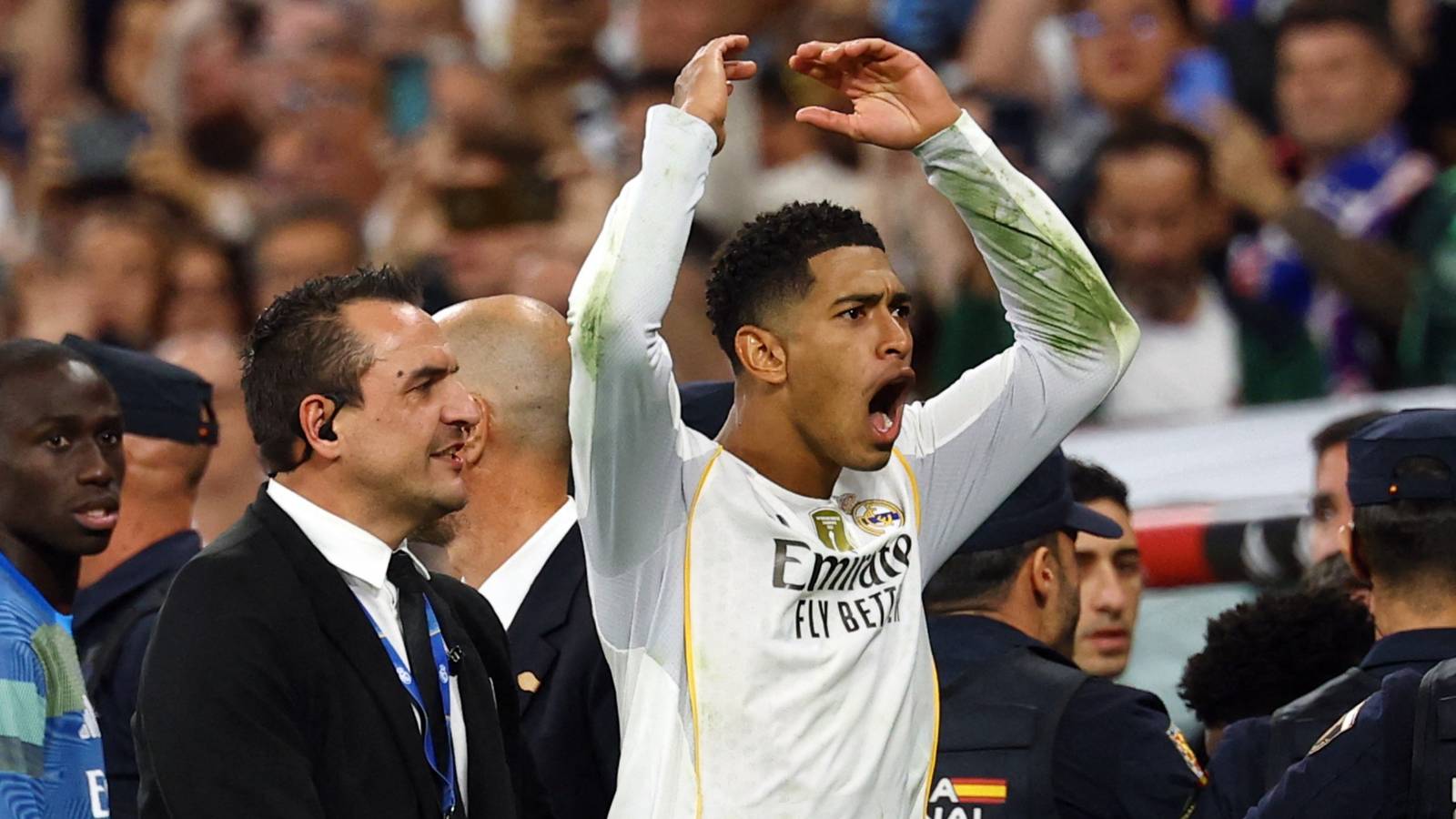Real Madrid's Jude Bellingham celebrates after the match