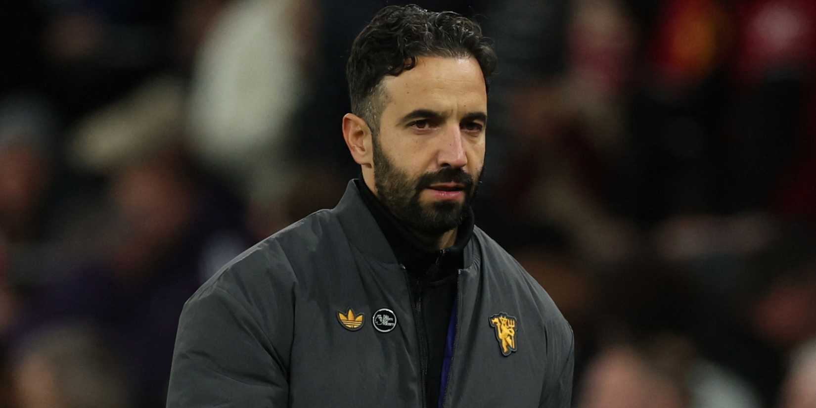 Manchester United head coach Ruben Amorim watching on from the touchline