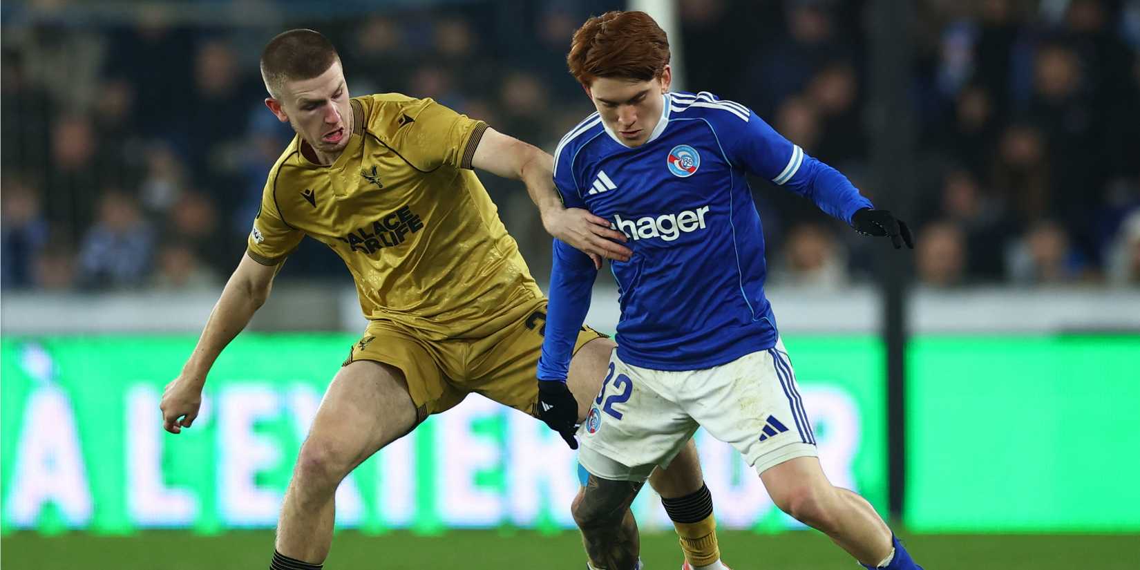 Adam Wharton and Valentin Barco battling against each other in the Europa Conference League
