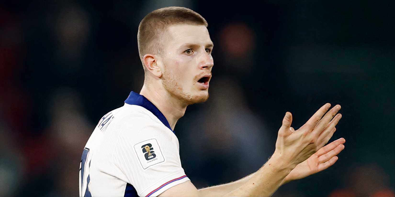 Adam Wharton playing for England vs Albania