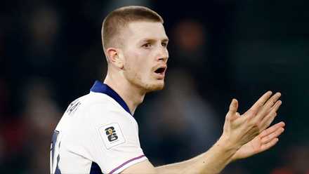 Adam Wharton playing for England vs Albania