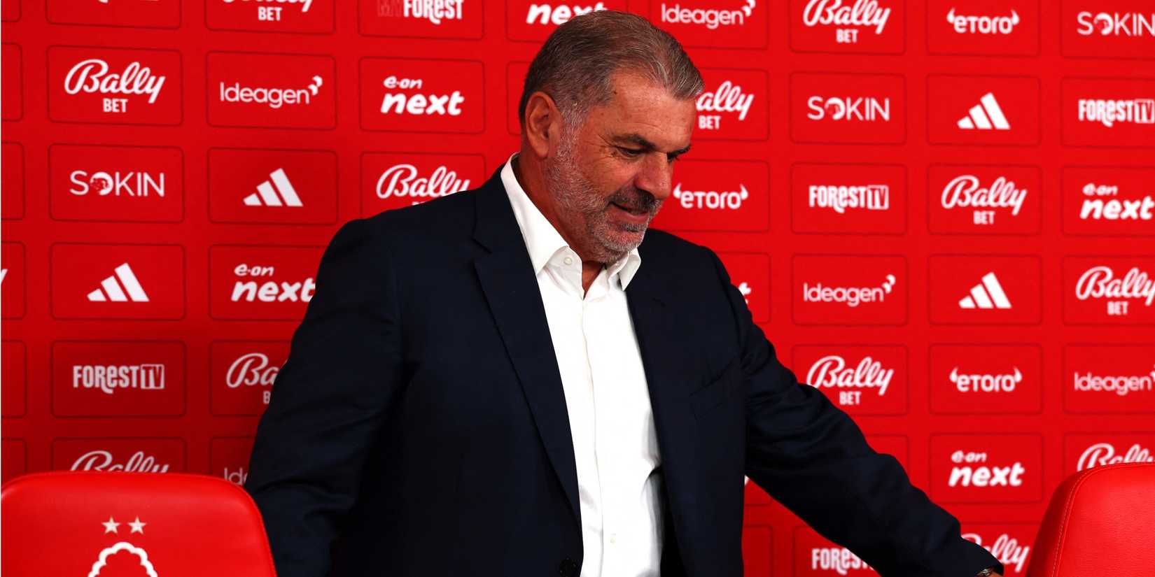 Ange Postecoglou ahead of a Nottingham Forest press conference