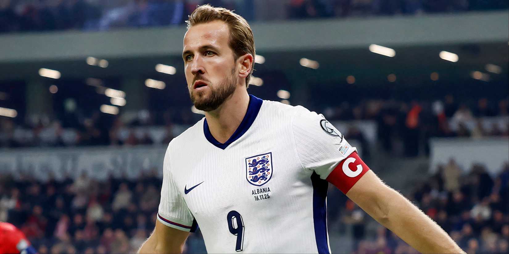 Harry Kane celebrates scoring for England vs Albania