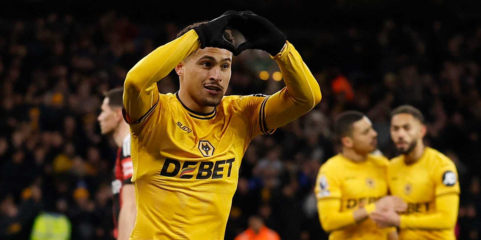 Joao Gomes celebrates scoring a goal for Wolves