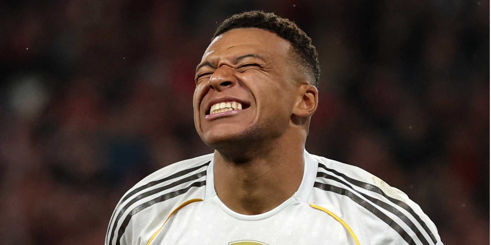 Kylian Mbappe grimaces during Real Madrid's defeat against Liverpool