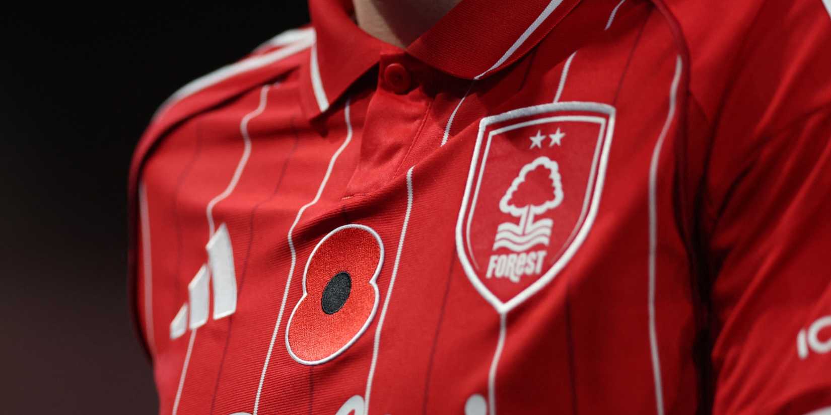 Nottingham Forest's Elliot Anderson with a poppy on his shirt as part of remembrance commemorations