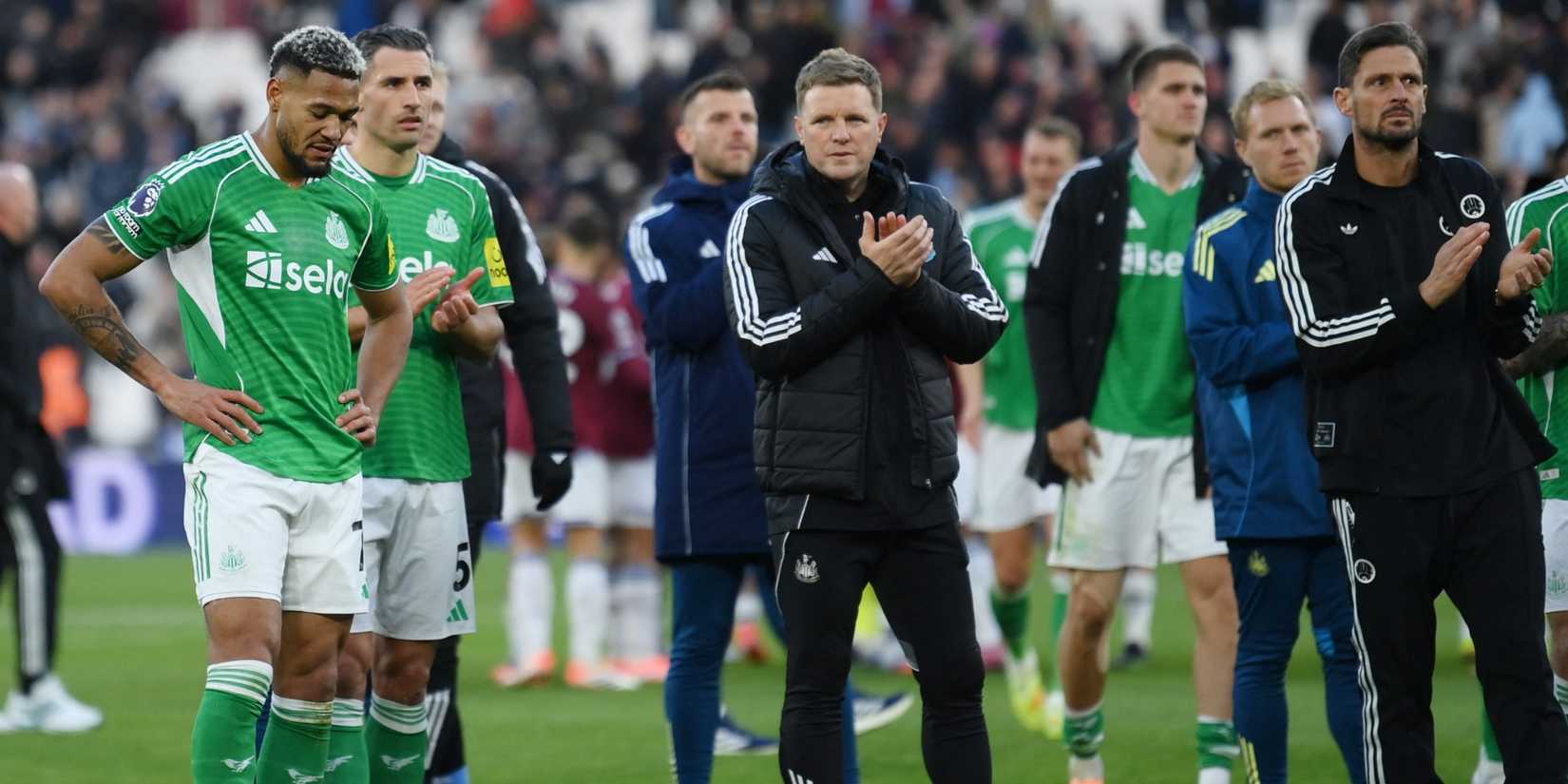 Newcastle United manager Eddie Howe and his players applaud fans after West Ham loss.