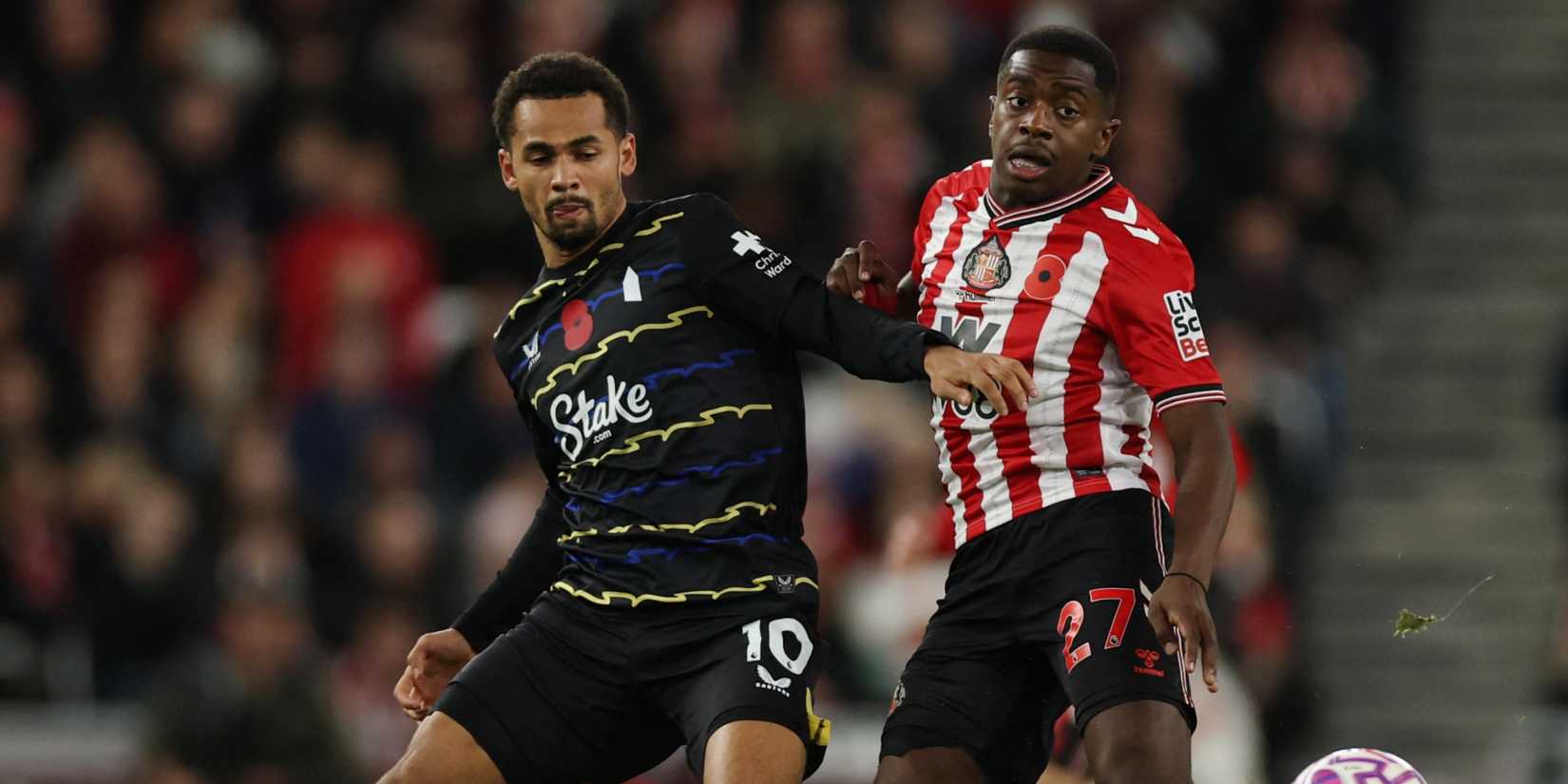 Everton's Iliman Ndiaye in action with Sunderland's Noah Sadiki.
