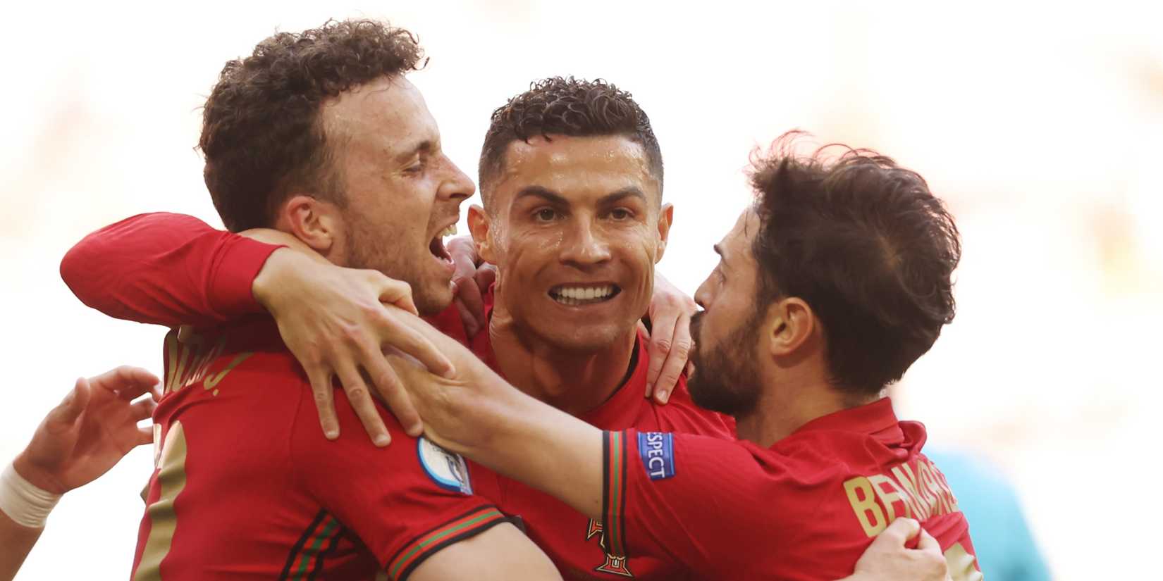 Diogo Jota, Cristiano Ronaldo, and Bernardo Silva