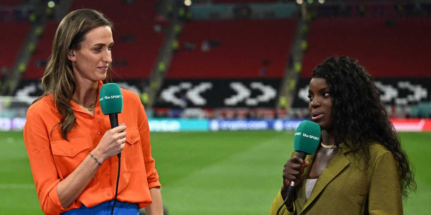 Former England players Jill Scott and Eniola Aluko ahead of England vs France at the 2022 World Cup.