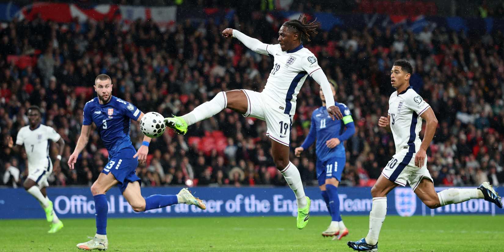 England's Eberechi Eze controls the ball.