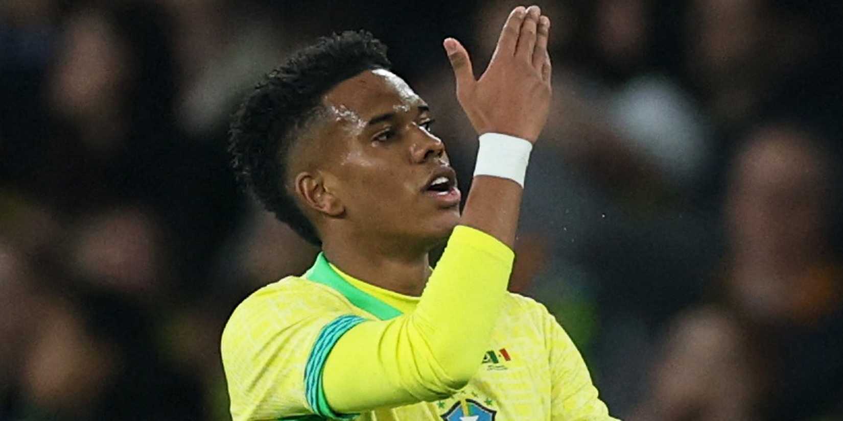 Brazil's Estevao celebrates after scoring against Senegal.