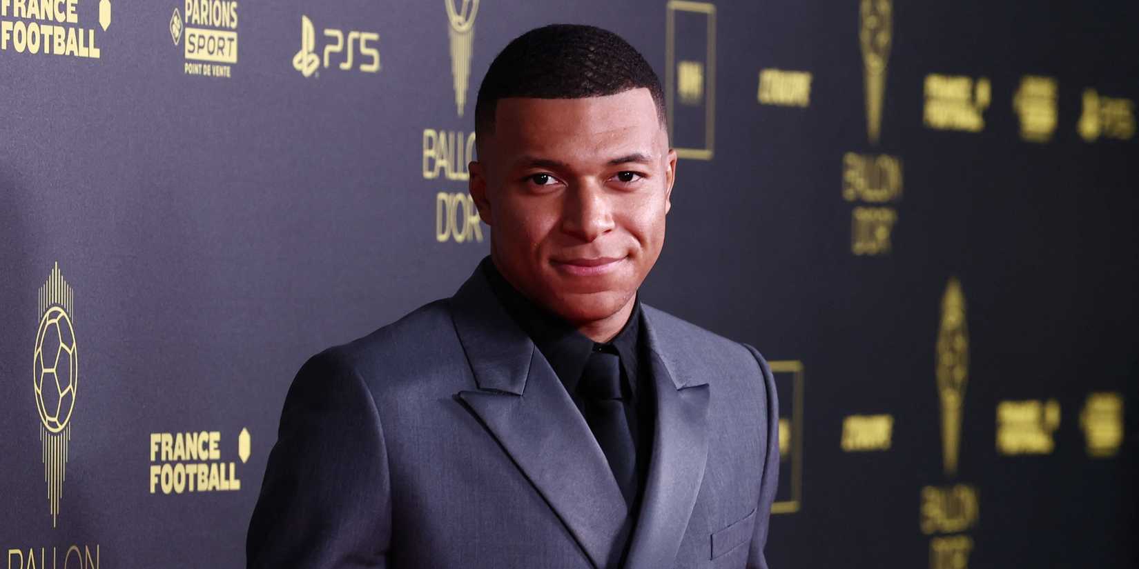 Kylian Mbappe poses before the 2023 Ballon d'Or awards