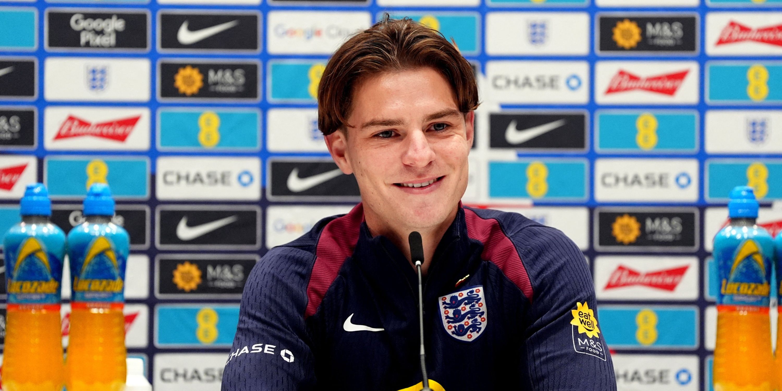 England's Alex Scott smiles in a press conference