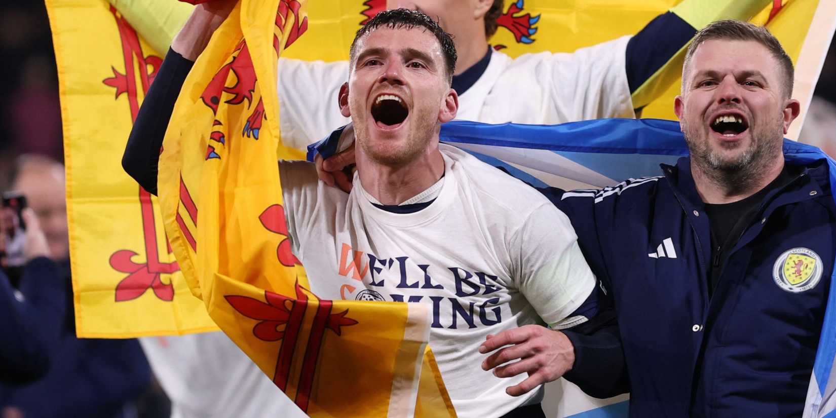 Scotland's Andrew Robertson celebrates qualifying for the World Cup.