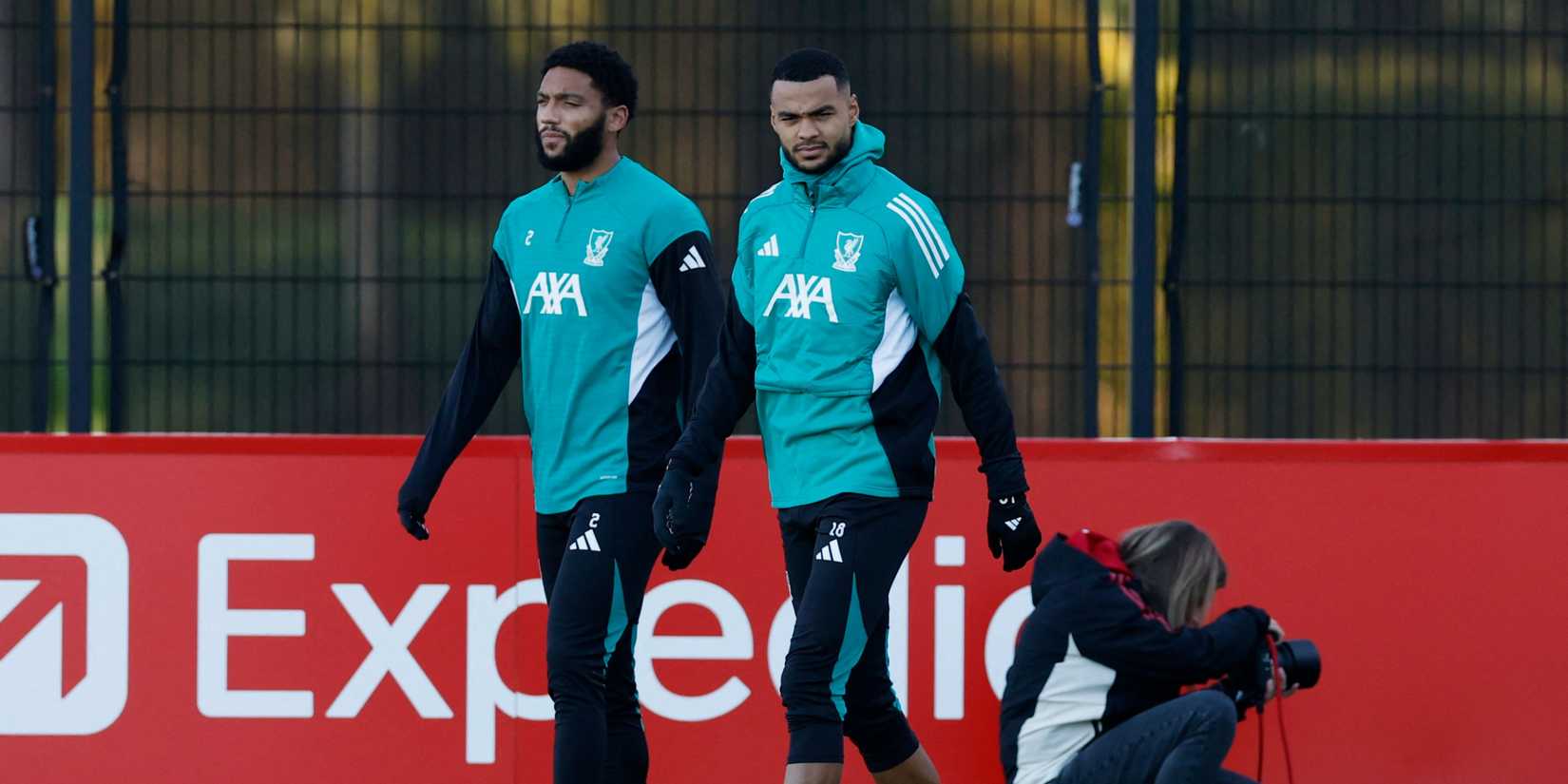 Liverpool's Joe Gomez and Cody Gakpo