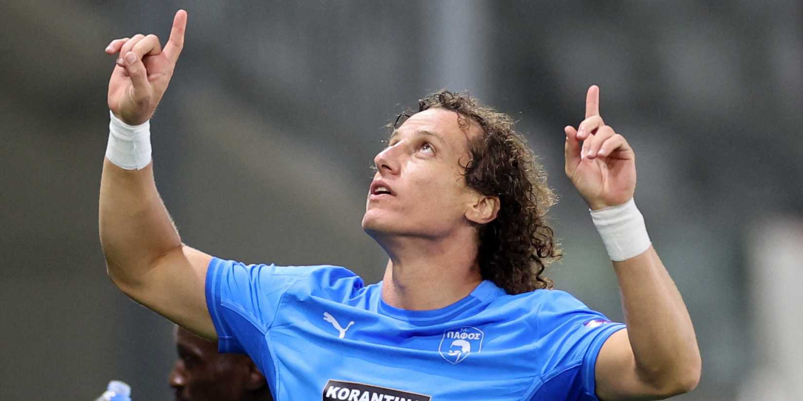Pafos' David Luiz celebrates scoring against Monaco.