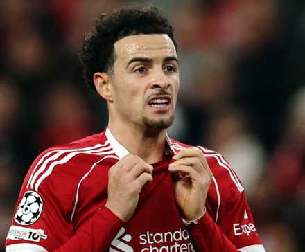 Liverpool's Curtis Jones pulls his shirt.