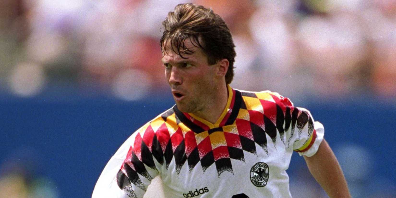 Germany's Lothar Matthaus running with the ball.