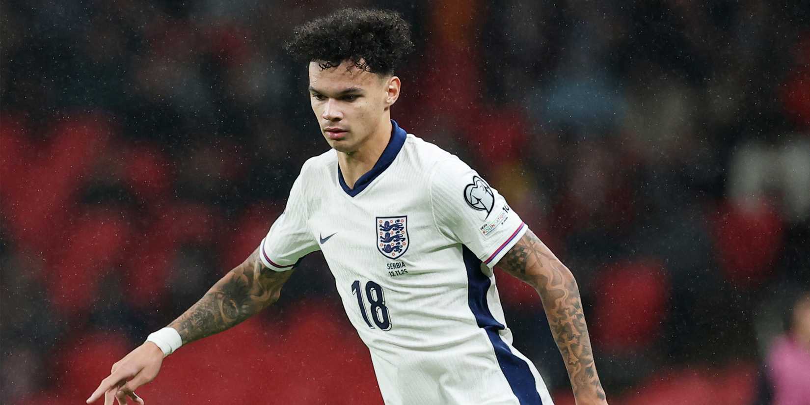 Nico O'Reilly in action during England's victory against Serbia