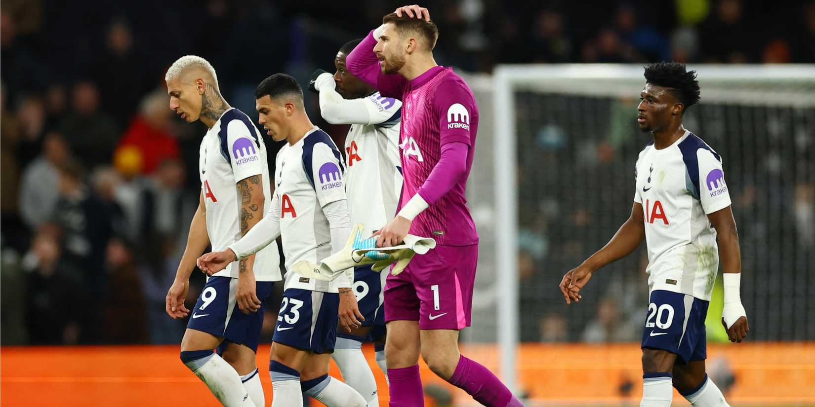Tottenham Hotspur players looking dejected after losing to Fulham in the Premier League