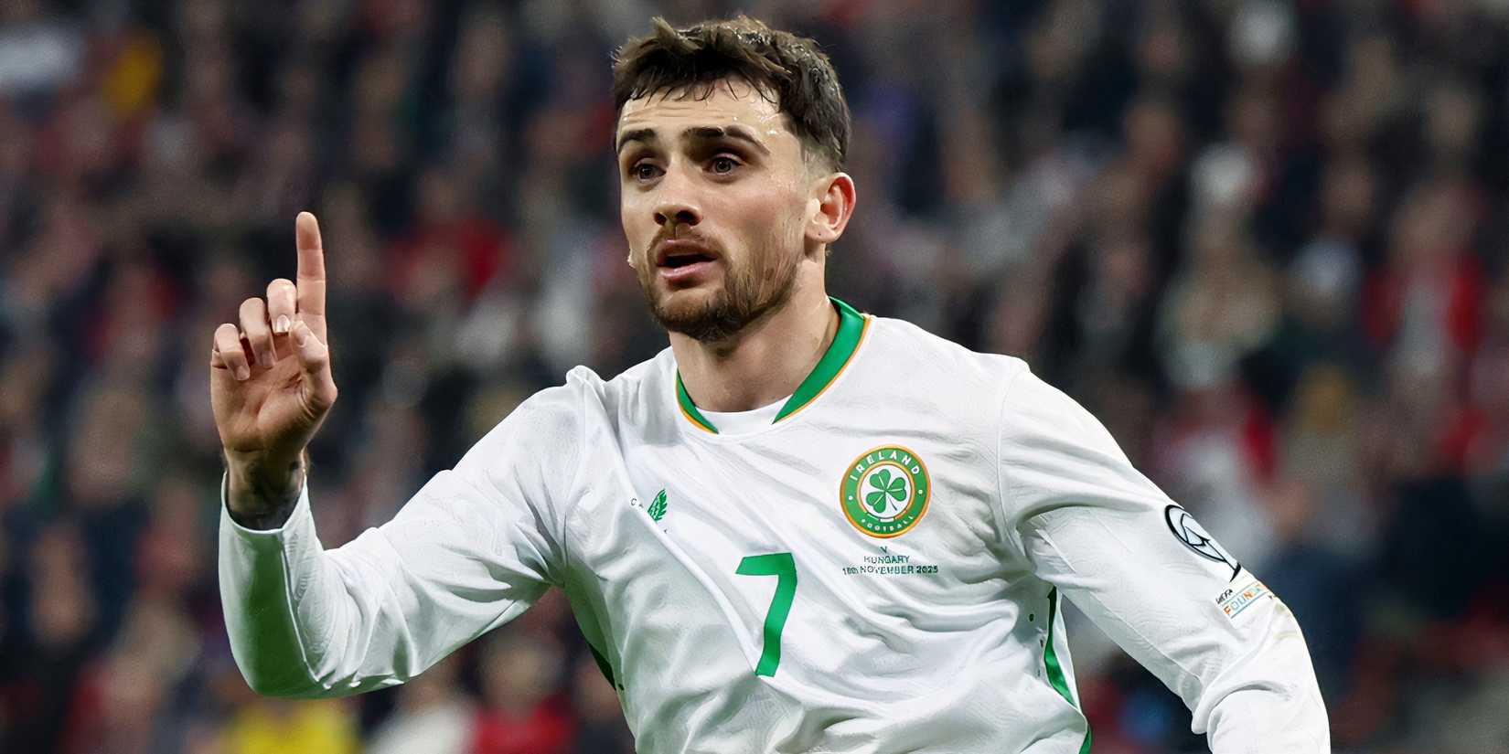 Troy Parrott celebrates scoring against Hungary