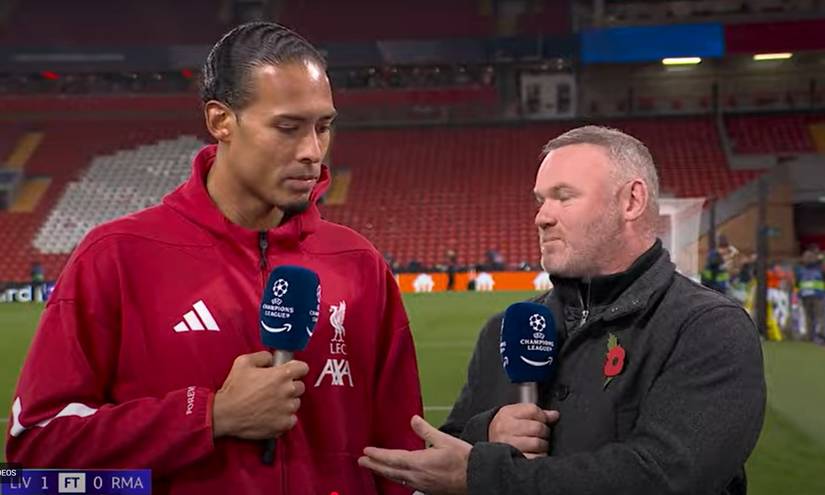 Virgil van Dijk awkwardly addresses Rooney's recent criticism while standing right next to him