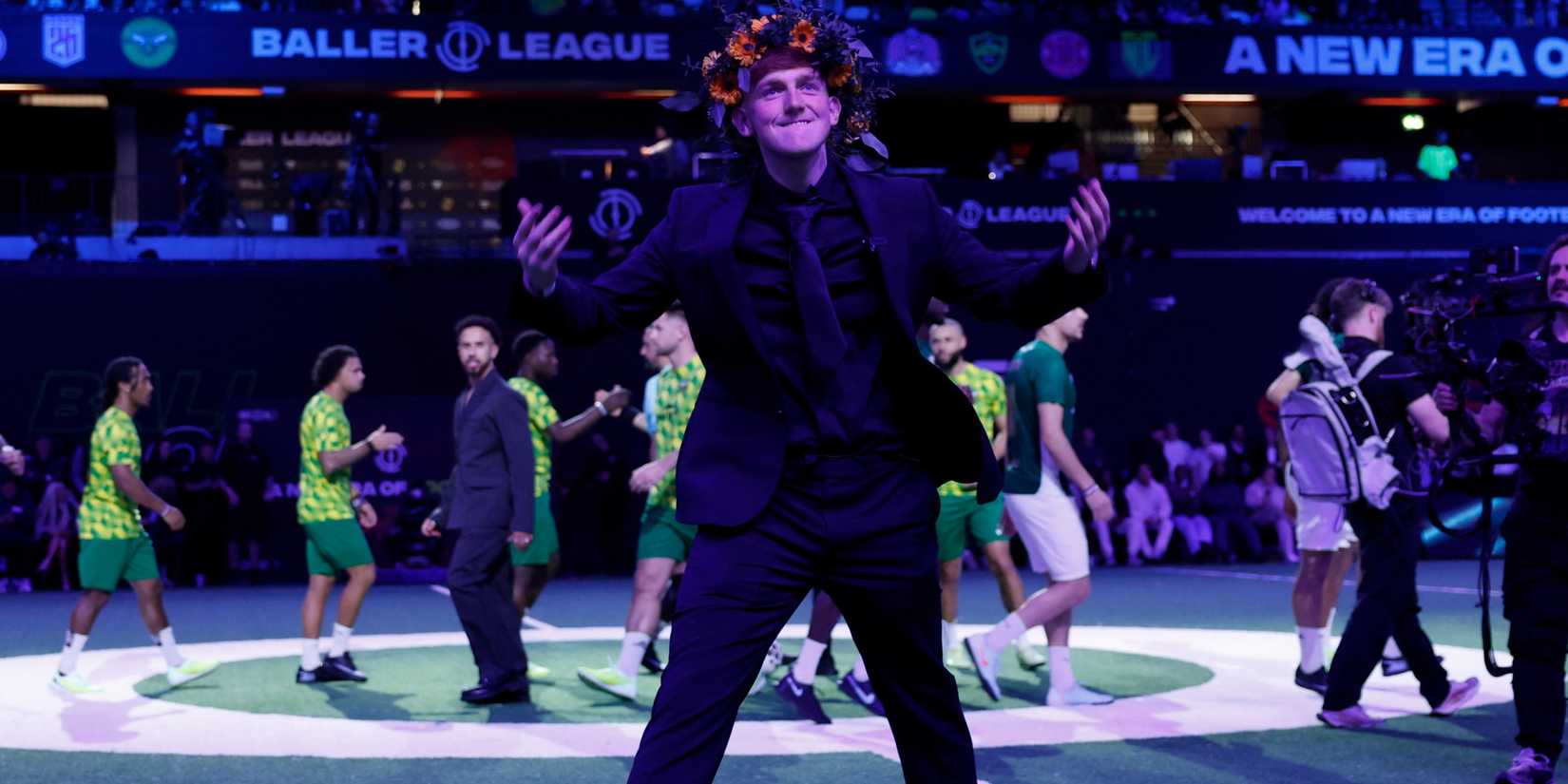 Angry Ginge celebrates I'm a Celebrity win at Baller League event