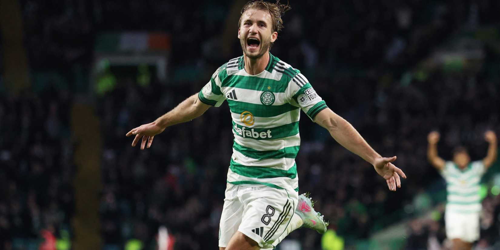 Benjamin Nygren celebrates scoring for Celtic
