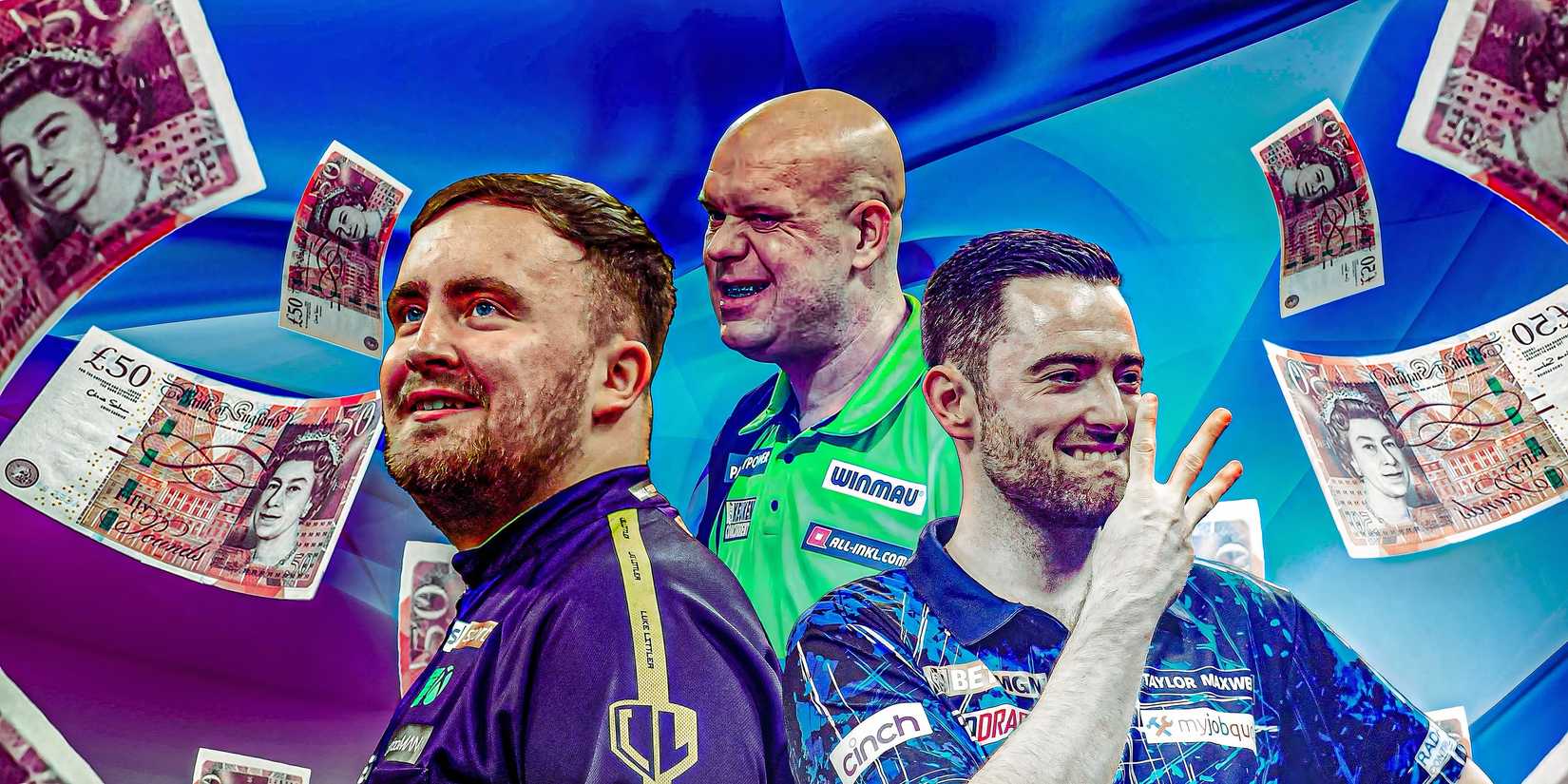 Luke Littler, Luke Humphries and Michael van Gerwen celebrate...