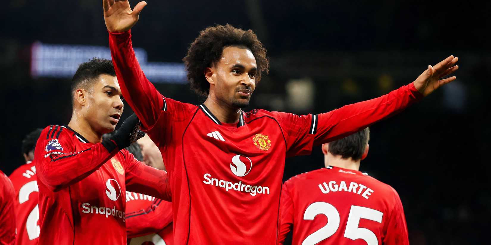 Joshua Zirkzee celebrating after scoring for Manchester United against Wolverhampton Wanderers in the Premier League
