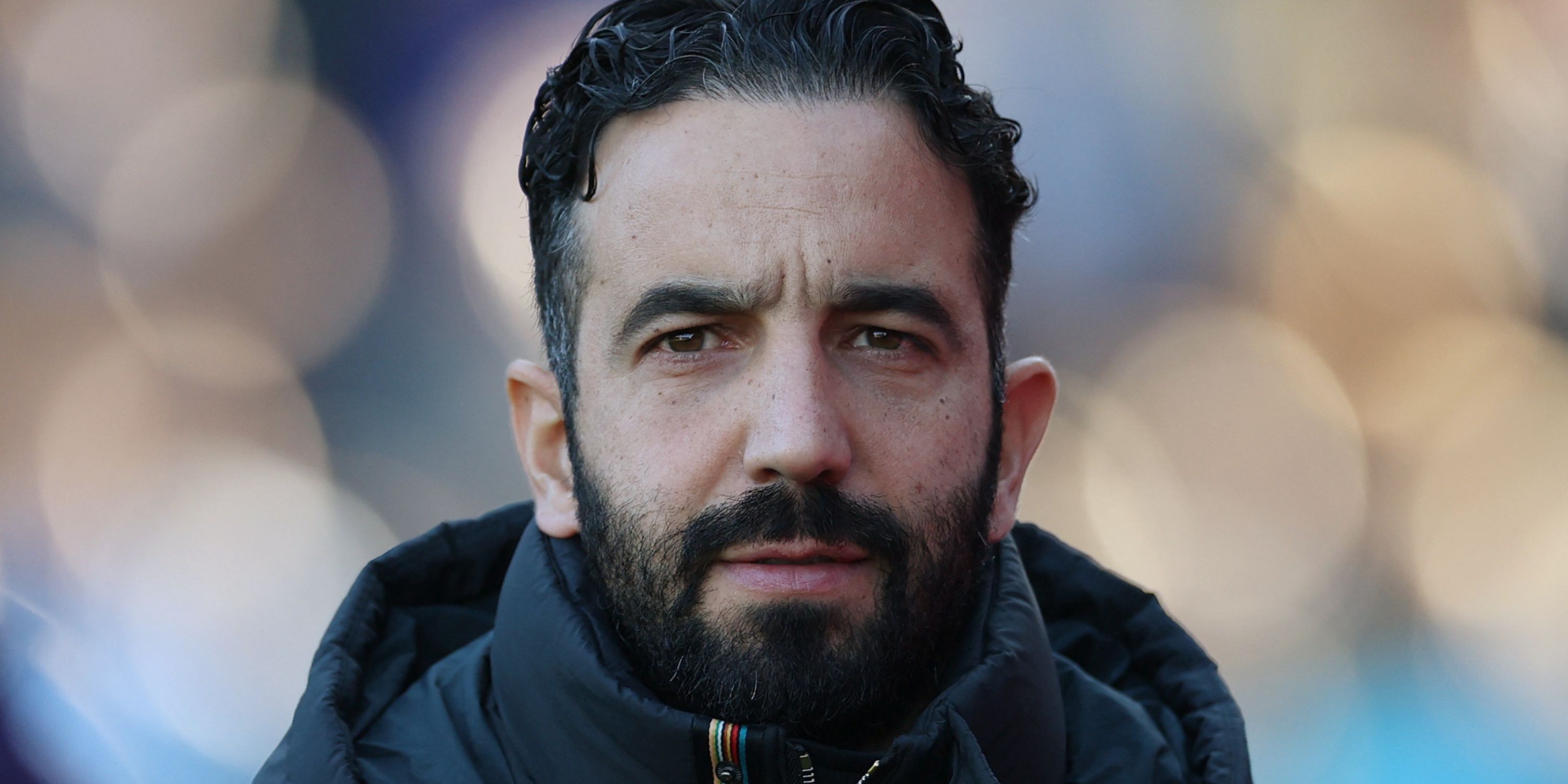 Manchester United manager Ruben Amorim looks concerned