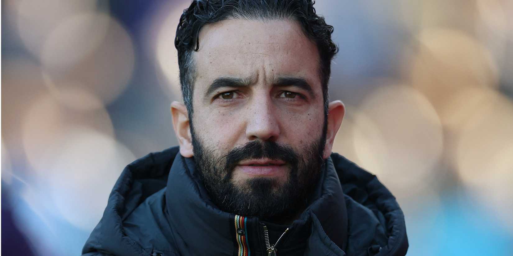 Manchester United manager Ruben Amorim looks worried