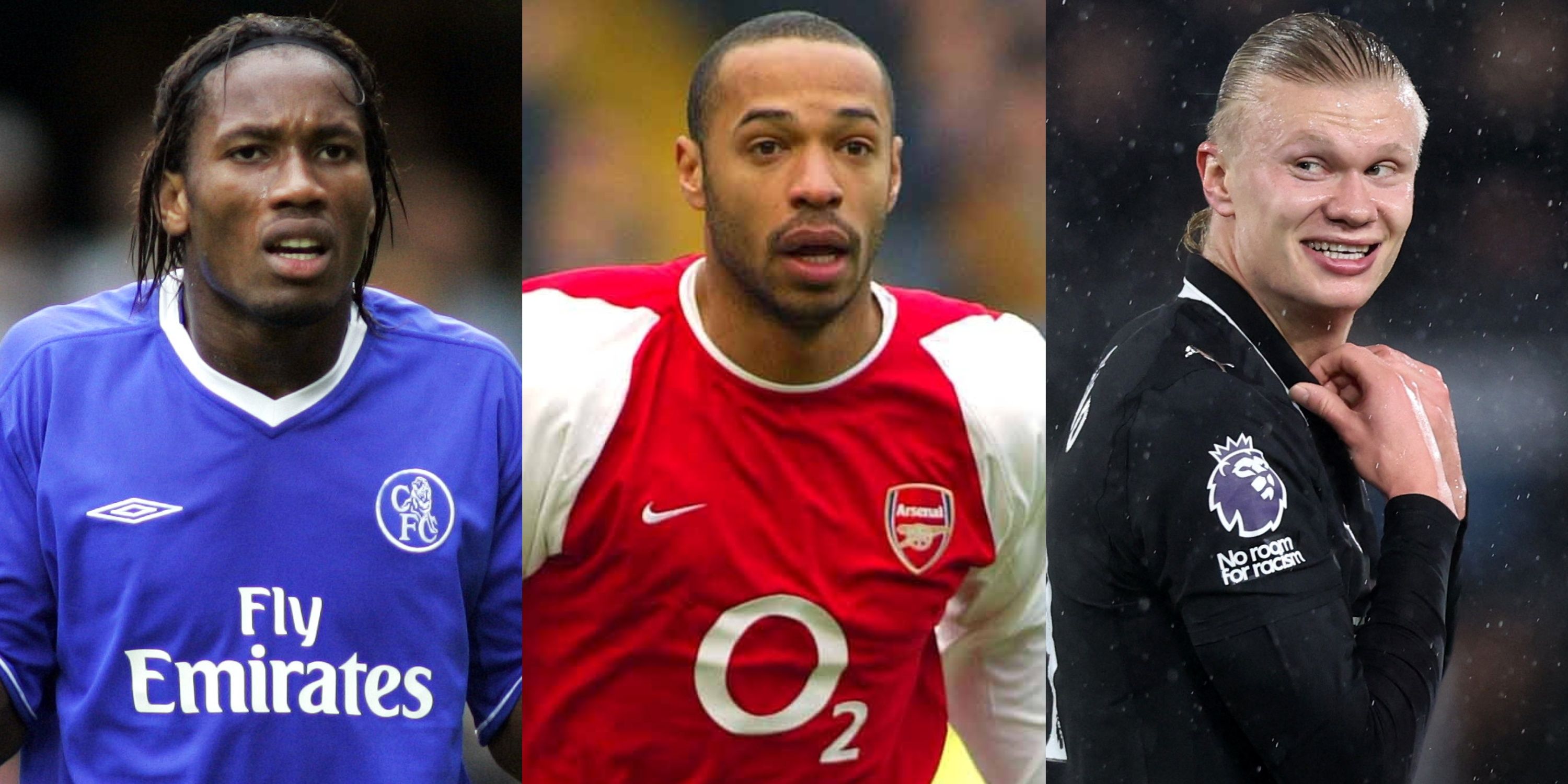 Didier Drogba, Thierry Henry and Erling Haaland