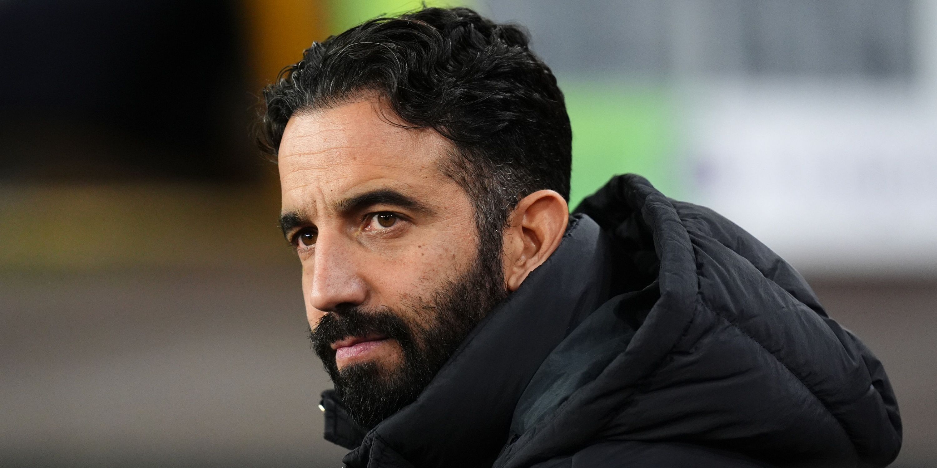 Manchester United manager Ruben Amorim staring.