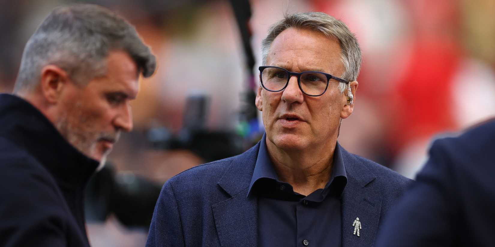 Former players and TV pundits Roy Keane and Paul Merson at Old Trafford