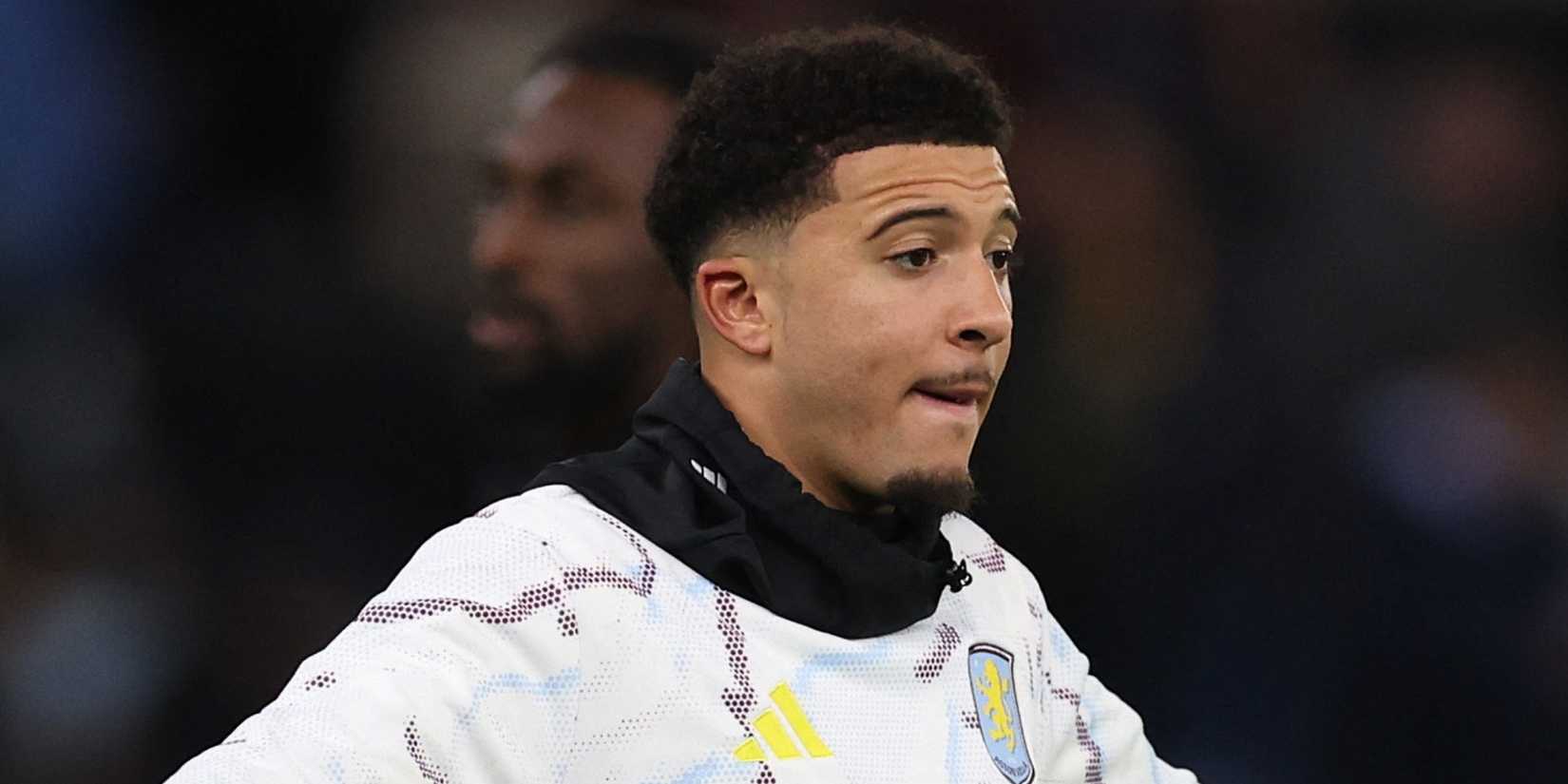 Aston Villa's Jadon Sancho warms up.