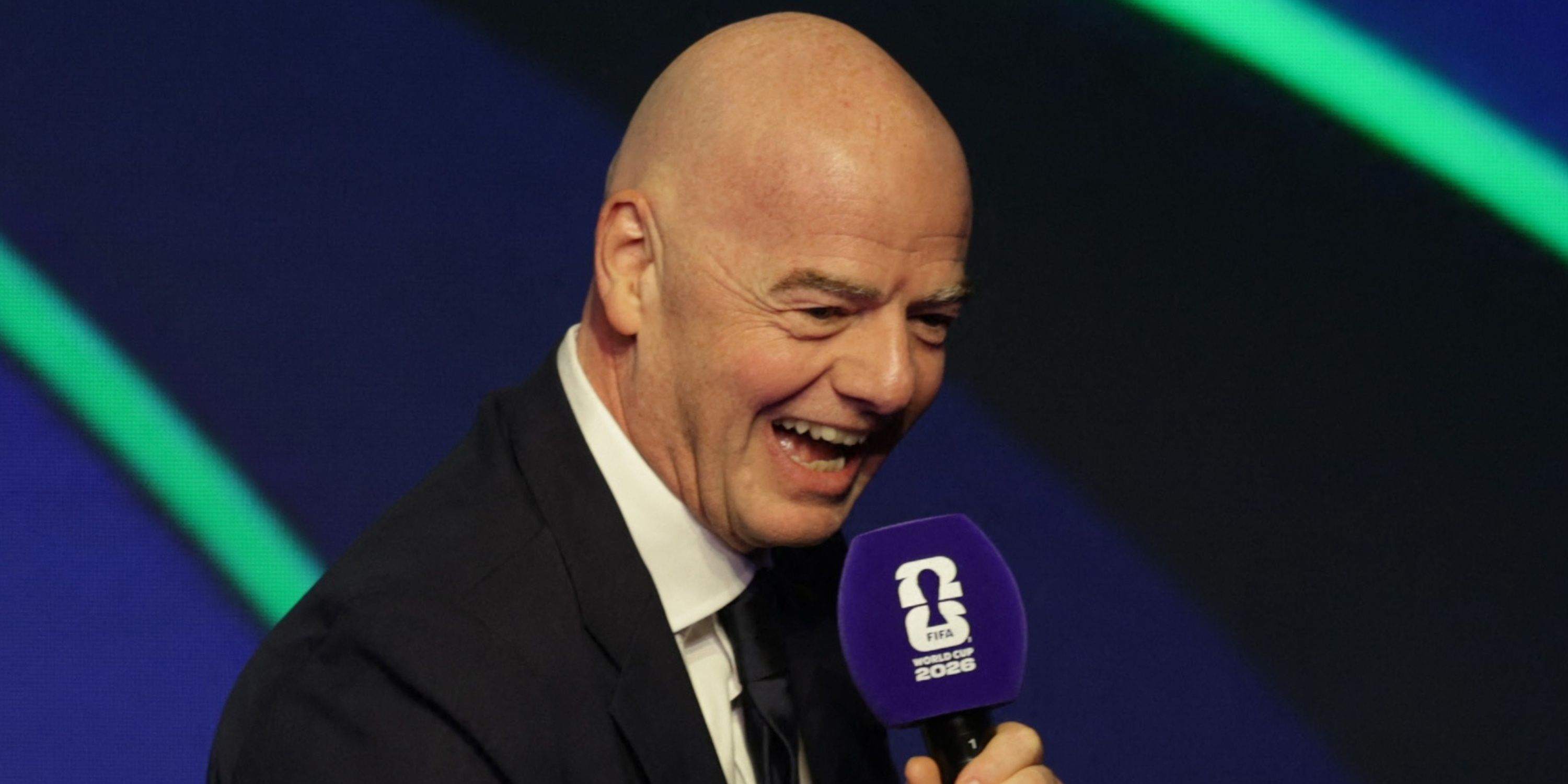 FIFA President Gianni Infantino smiling during the FIFA World Cup 2026 match schedule announcement