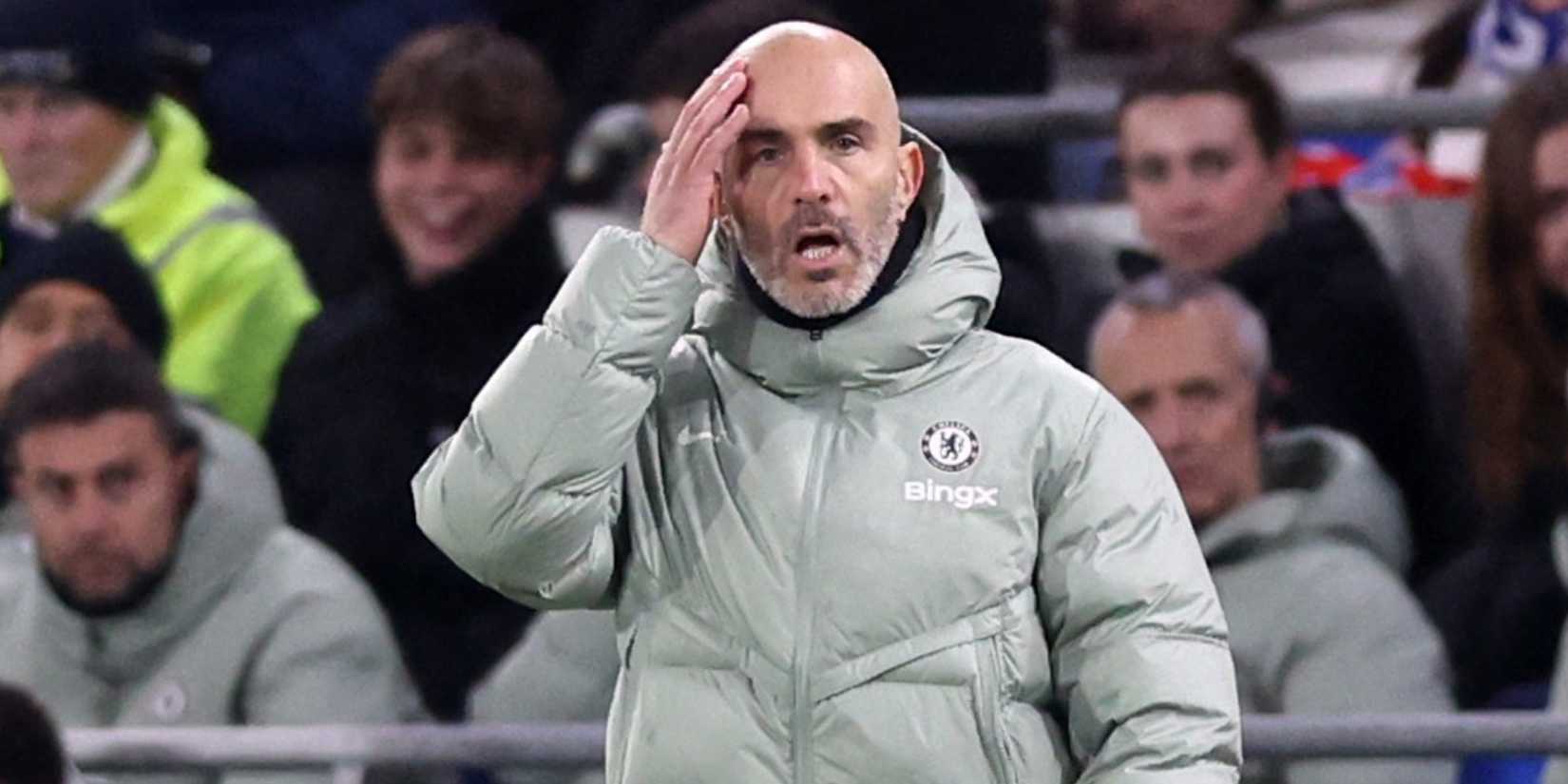 Chelsea manager Enzo Maresca puts a hand to his head