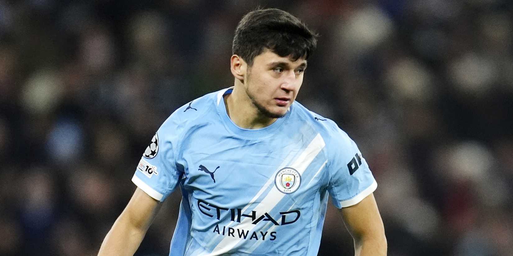Manchester City's Abdukodir Khusanov dribbles.