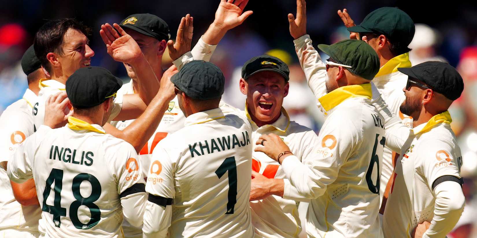 Australia celebrate Ashes wicket