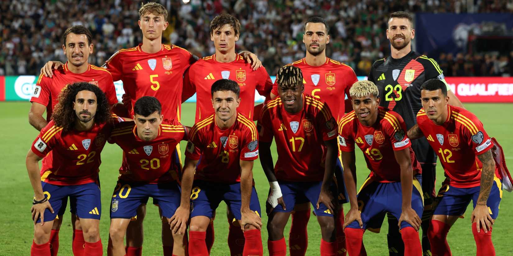 Spain players pose for a team group photo
