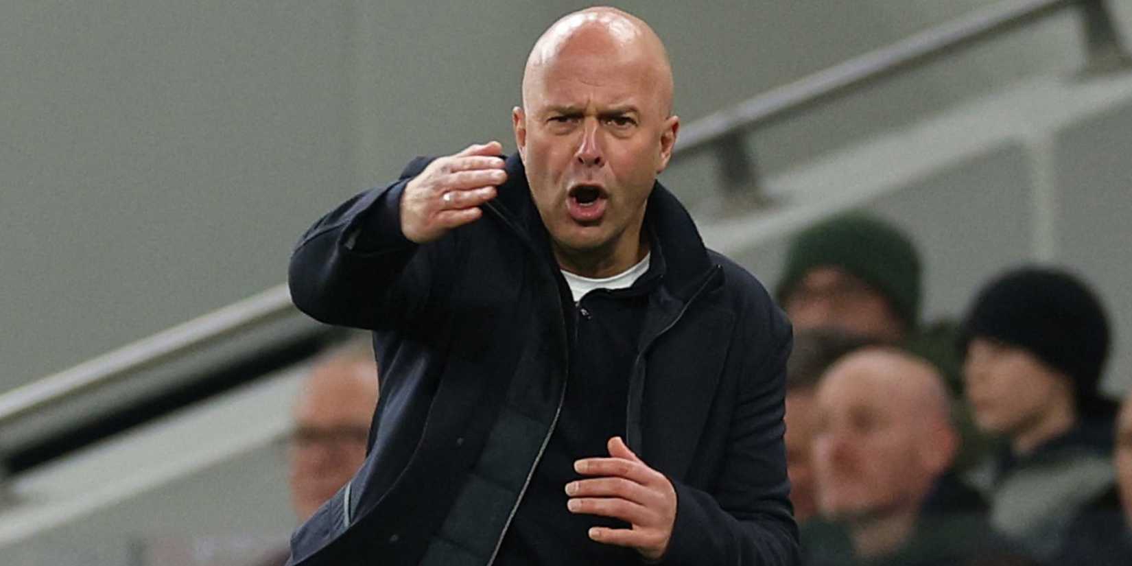 Liverpool manager Arne Slot shouting.