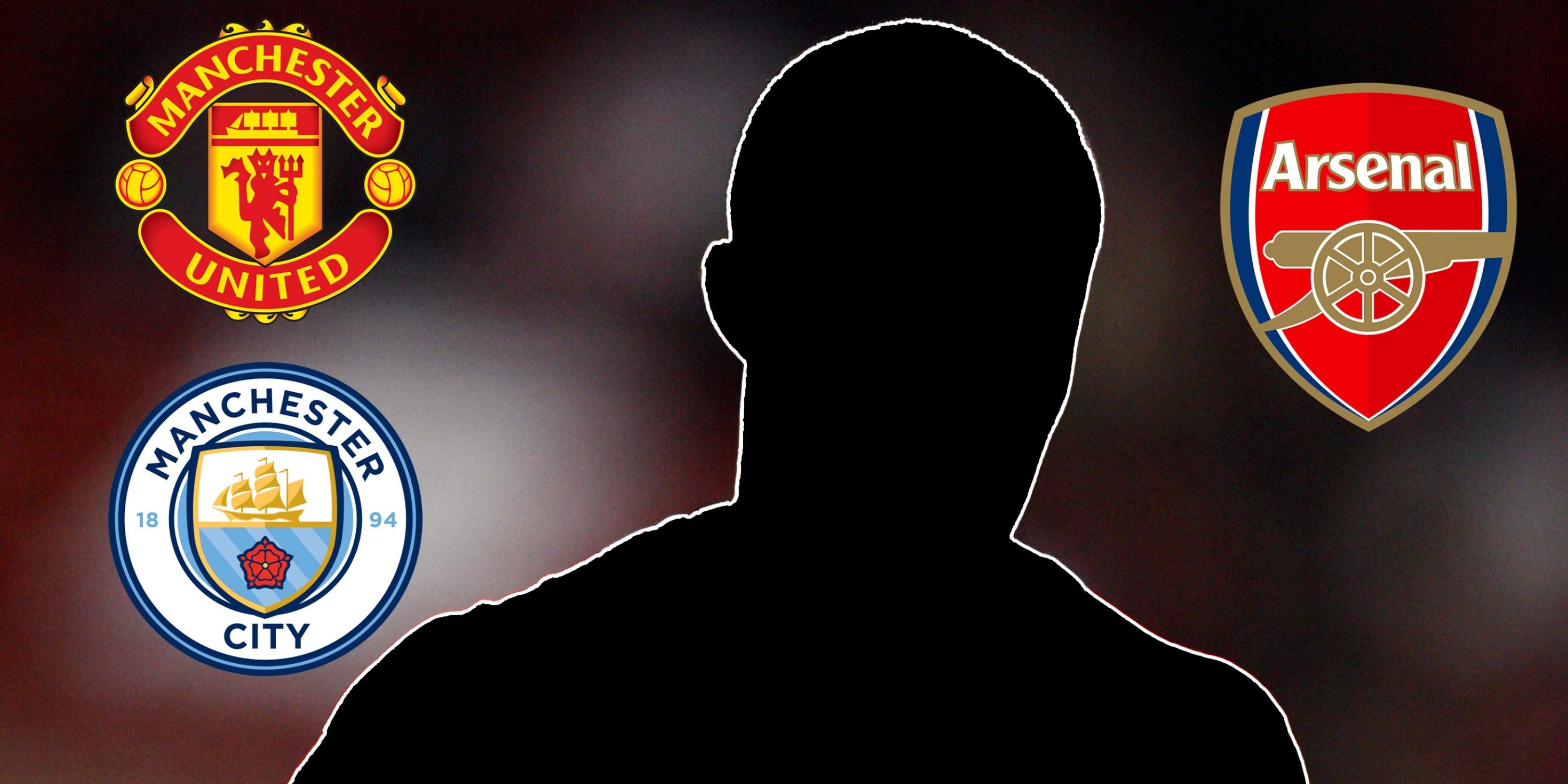 Mikael Silvestre with badges of Man Utd, Man City and Arsenal.