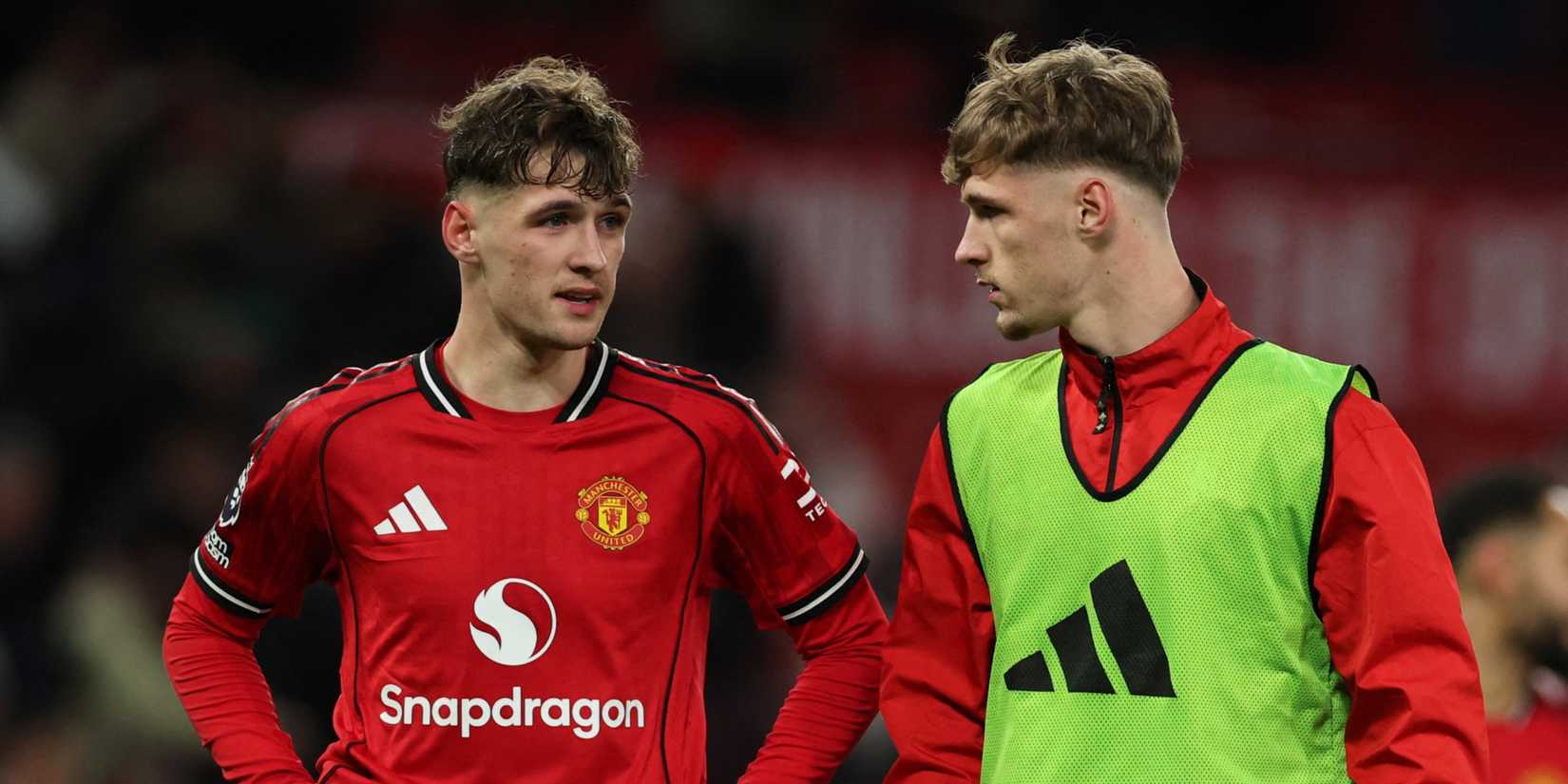 Manchester United's Jack Fletcher and Tyler Fletcher talking after the match